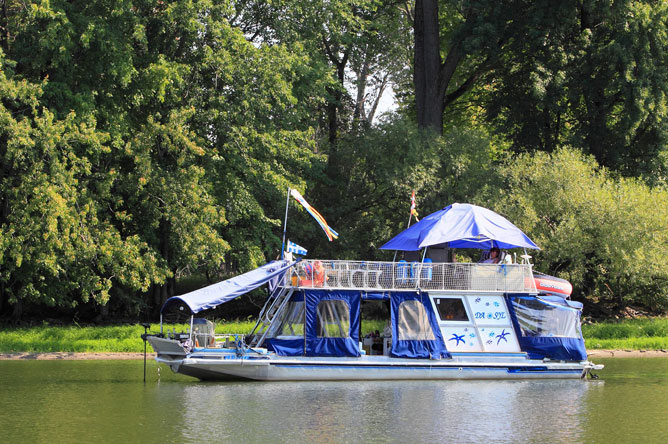 Woman aboard a houseboat