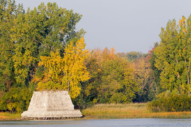 Concrete foundation of an old lighthouse on Île Lapierre