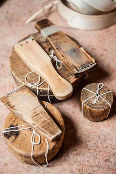 Gauges and moulds used in basket weaving.