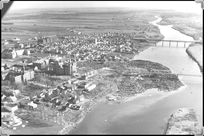 Aerial photograph of the location of the Nicolet landslide of 1955 looking south over the Nicolet River.